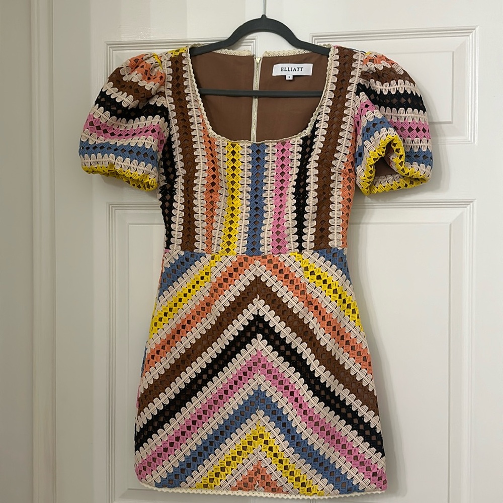 Elliatt Multicolor Crochet Mini Dress